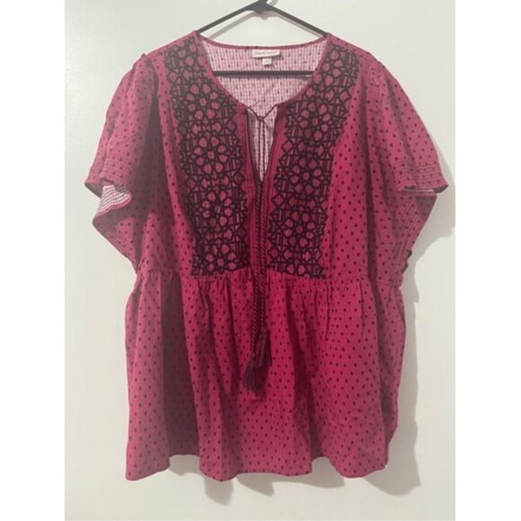 Knox Rose Women's Pink Embroidered Polka Dot Tassel Butterfly Sleeve Top sz‎ 3X - Picture 3 of 7